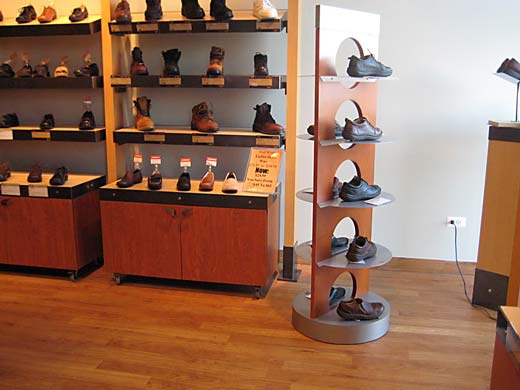 commercial wood flooring in shoe store.