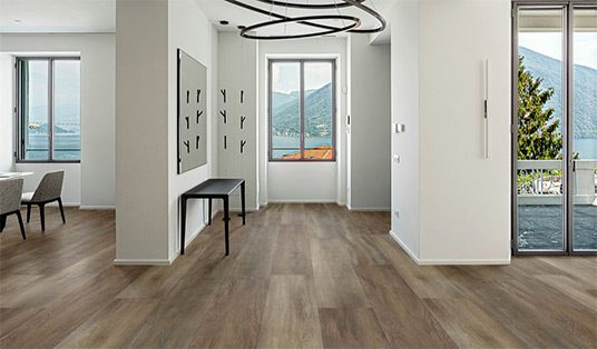 vinyl plank flooring in living and dining rooms.